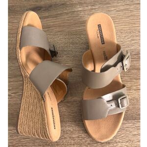 Clarks Collection Taupe Espadrille Wedge Sandals Double Buckle 10M